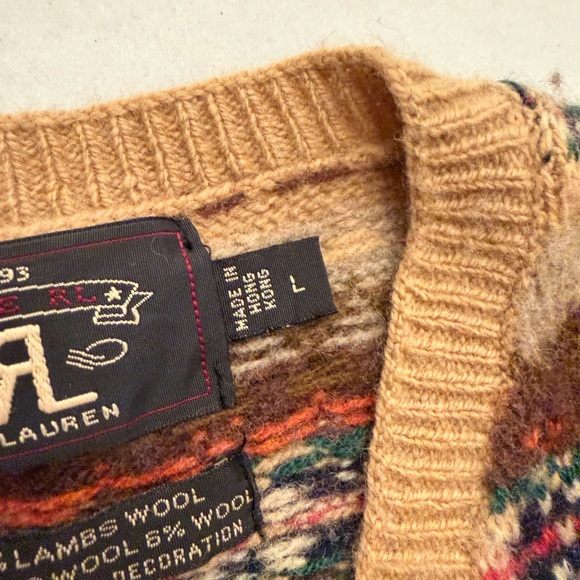 Ralph Lauren DOUBLE R V-Neck Sweater SUEDE LEATHER ELBOW PATCHES - Picture 3 of 9